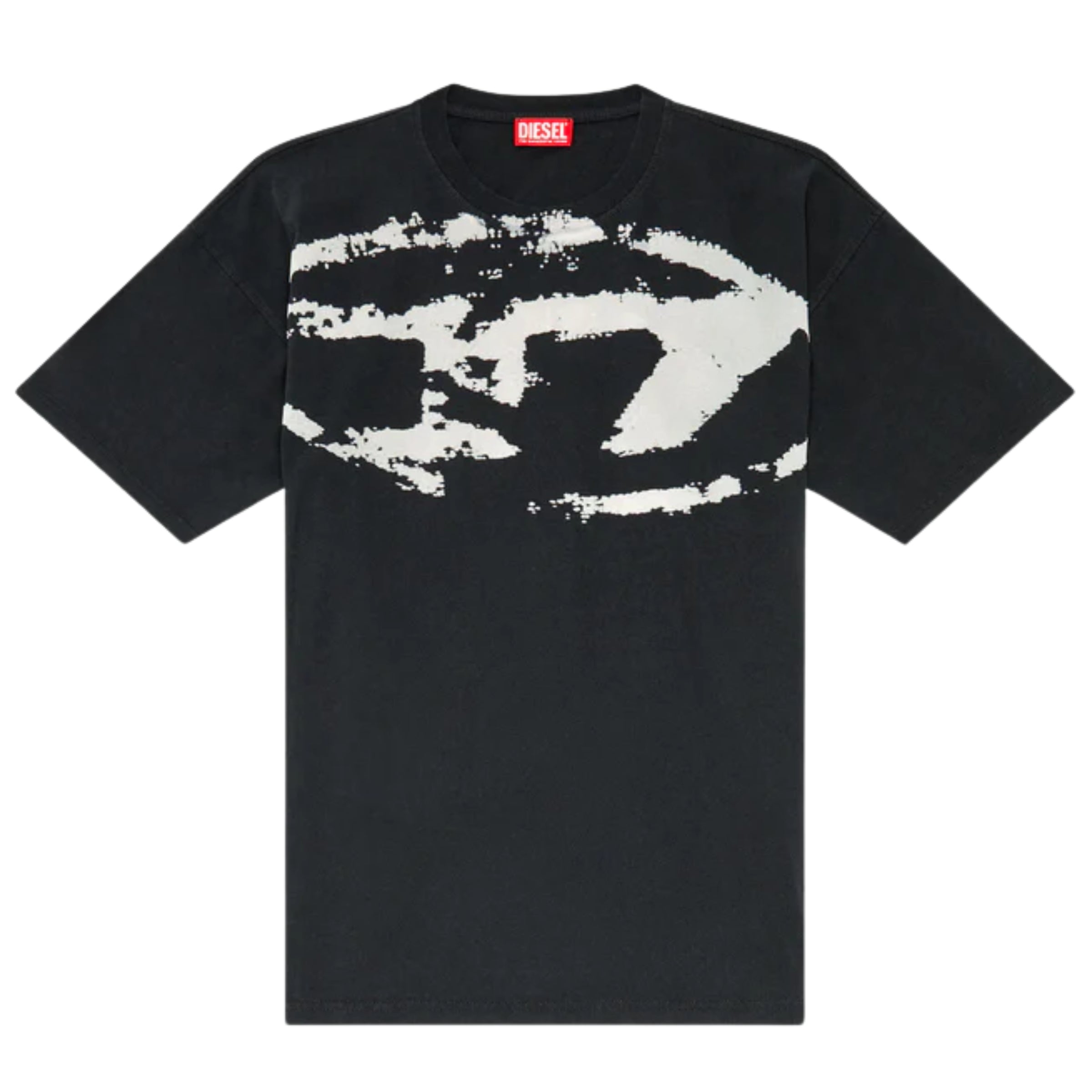 Diesel T-Shirt Box Distressed Flocked Logo Black-White